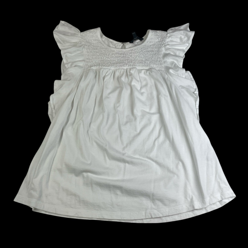 Banana Republic Smocked Flutter Sleeve Blouse White Cotton Modal Top Medium